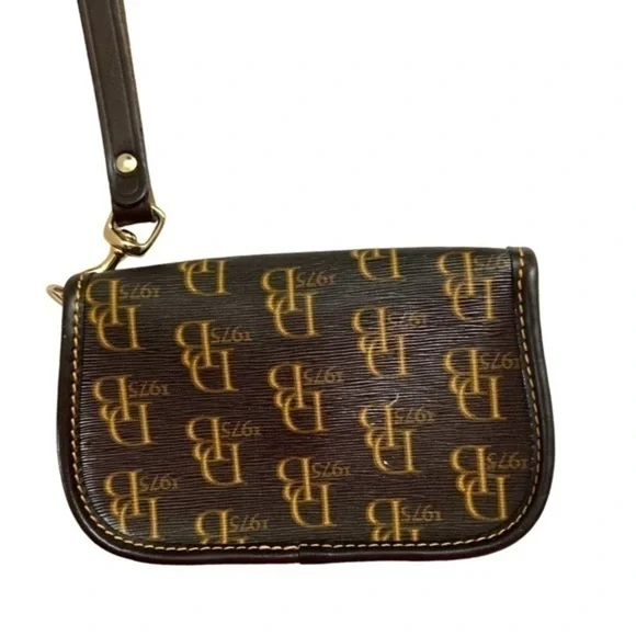 Dooney and Bourke signature db black tan wristlet clutch bag - Picture 3 of 9